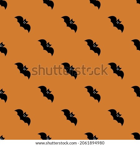 Bat silhouettes, seamless pattern. Halloween design. Bat drawing on orange background pattern, flat illustration. Design for Halloween, Posters and Invitations. Cartoon design