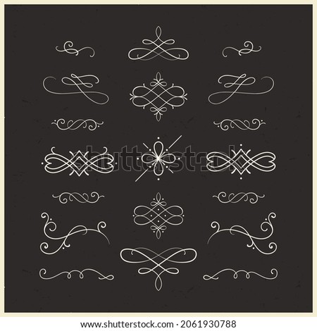 Vintage vector set of decorative calligraphic elements - vignettes and flourishes. Retro style swirls and ornaments, decorations for for greeting cards, certificates, invitations, borders, and frames