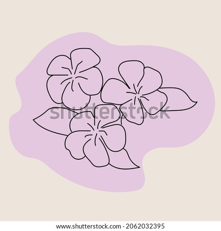 Purple flowers. One line. On a beige background.