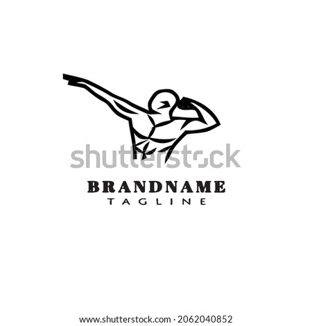 bodybuilding pose logo cartoon icon cute template black isolated modern vector illustration
