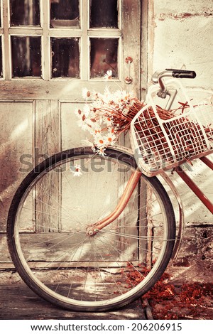 Vintage Bicycle with flowers  /summer background with bicycle (toned picture)