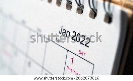 January 2022 year on desk calendar close up. Royalty-Free Stock Photo #2062073816