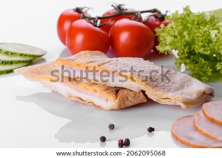Delicious fresh sandwich grill with pita, cheese and meat. Unhealthy food, fast food