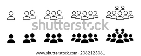 Crowd of People Line and Silhouette Icons. Human Social Group Outline Pictogram. Persons Symbol Business Team. People Partnership and Leadership Concept. Isolated Vector Illustration. Royalty-Free Stock Photo #2062123061