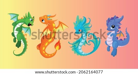 baby dragon icons cute colorful cartoon characters design . vector illustration