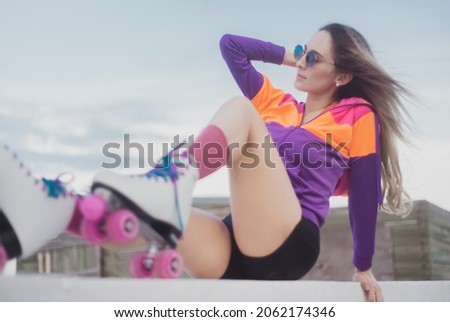 fitness female model on roller skate