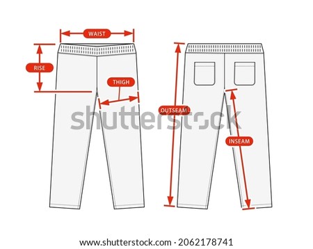 Clothing size chart vector illustration ( Casual jersey pants , Sweat pants )