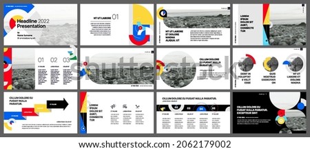 Vector Presentation Templates. Composition of geometric shapes and clipping masks to decorate your presentation or project. Minimalist design, easy to edit