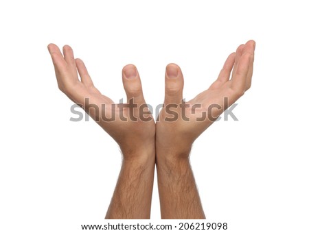 Two male hands isolated on white background
