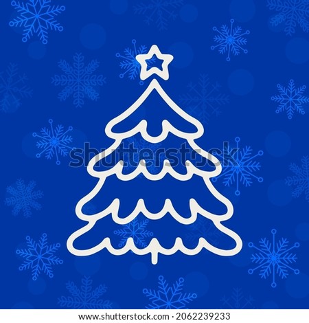 vector illustration graphic icon element of hand drawn cute kawaii blue christmas xmas tree and star ornament snowflakes for merry holiday december winter season printable greeting cards decoration