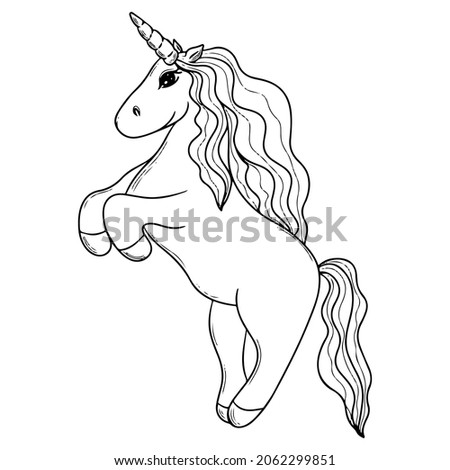 Black line Unicorn for coloring book or page. Cute Unicorn. Isolated line unicorn
