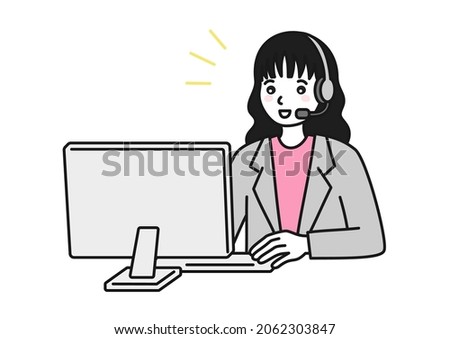A customer support woman operating a computer