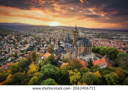 The town of Wernigerode with the castle in the Harz Mountains, saxony anhalt, germany Royalty-Free Stock Photo #2062406711