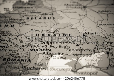 Ukraine on political map of Europe Royalty-Free Stock Photo #2062456778