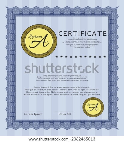 Blue Classic Certificate template.  Excellent design.    