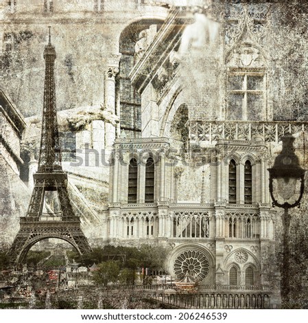 Textured grunge paper background with Paris architecture vintage style