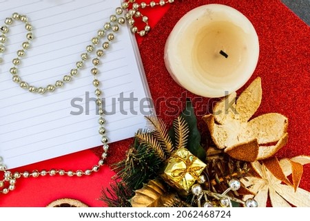 Happy New Year. Holiday Decoration or postcard concept with flat lay copy space