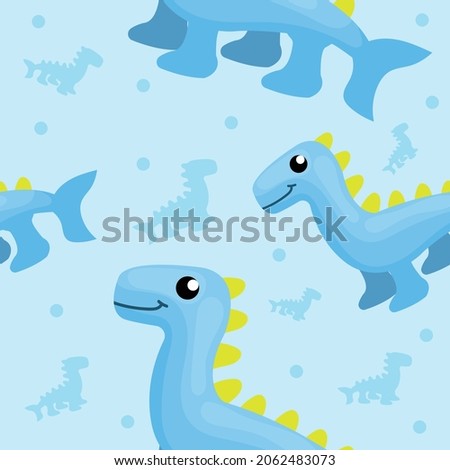 Seamless Cute Blue Dinosaur Pattern vector wrapping paper texture, food packaging, Food Product, Textile for wall decoration can be used as background , label or Product Design.