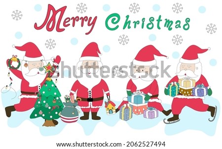 Merry Christmas with Santa Claus characters in various gestures Designed in doodle style for Christmas themes, decorations, cards, patterns, pillow patterns, t-shirts, stickers, digital print and more