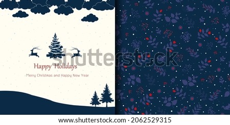 Merry Christmas and Happy new year greeting card with seamless pattern on winter holiday theme,vector illustration