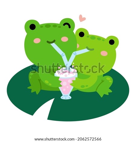 Vector illustration for children, Cartoon cute characters two frogs and milkshake