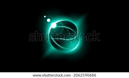 Sun Solar Eclipse Turquoise Fire Dark Background Vector Moon Design Style Space Science Glow Light
