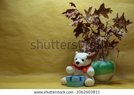 a gift for Christmas. advertising picture. gift card design. a toy polar bear with a surprise. a birthday card.