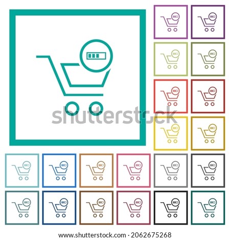 Cart processing outline flat color icons with quadrant frames on white background
