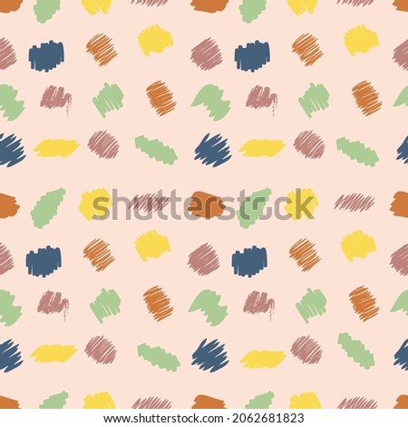 Seamless abstract pattern with hand drawn spots and strokes. Perfect for T-shirt, textile and prints. Doodle vector illustration for decor and design.

