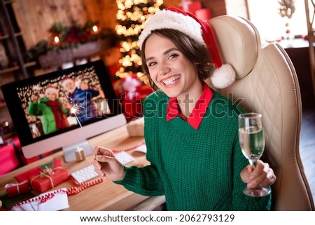 Photo of funky young brunette lady drink wear cap green sweater in loft room Royalty-Free Stock Photo #2062793129