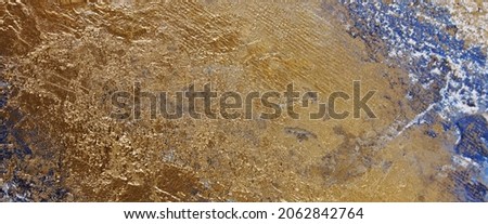 Abstract gold blue texture banner. Painting background.