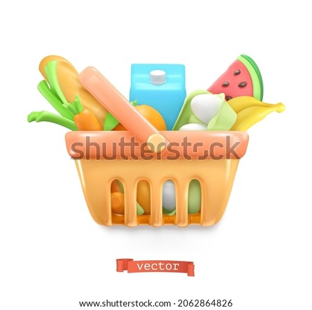 Food basket. 3d render realistic vector icon Royalty-Free Stock Photo #2062864826