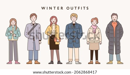 Winter fashion character collection. flat design style vector illustration.