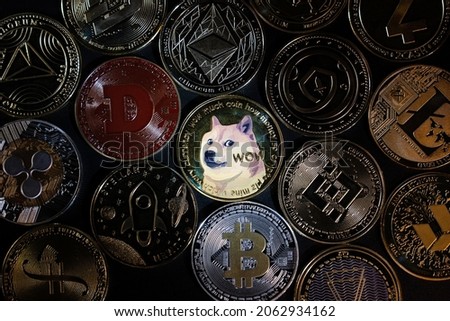 Close up.Wallet coins more popular in global business economics and financial markets.Worldwide digital money and stock business.