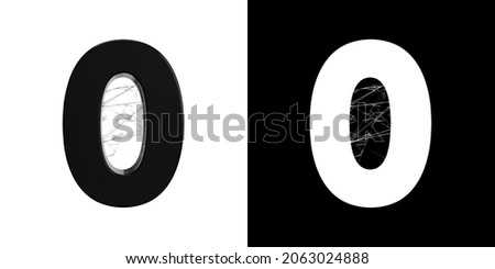 Halloween glossy black paint number 0 spiderweb, 3D render font with glitter, isolated on white background with clipping path and alpha channel