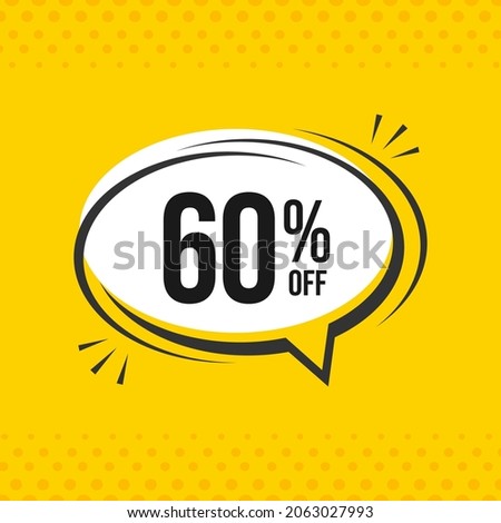 60% off. Discount vector emblem for sales, labels, promotions, offers, stickers, banners, tags and web stickers. New offer. Discount emblem in black and white colors on yellow