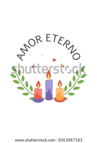 Amor eterno card. Day of the Dead poster. Dia de Muertos skull print. Mexican party. Embroidery banner. Cinco de Mayo. Mexico culture holiday print. Vector illustration.