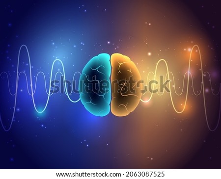 Brain wave on abstract background. Neural network concept. Limbic system and human brain anatomy. Digital science technology concept. Cerebral cortex and cerebrum medical poster 3D vector illustration Royalty-Free Stock Photo #2063087525