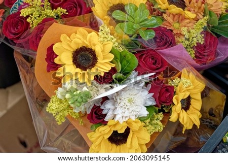 Bouquet of flowers prepared for sale.