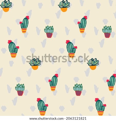 Cactus plant pattern for textile, pastel delicate greenery color