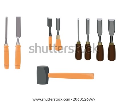 Sets of chisels, wood working vector illustration with isolated background Royalty-Free Stock Photo #2063126969