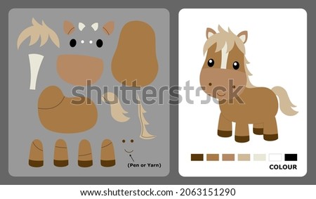 Horse pattern for felt, applique, patchwork and paper craft. Vector illustration of a horse puzzle. cut and paste patterns for kids crafts.
