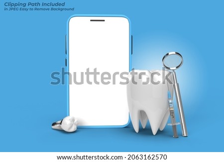3d render Dental Tooth with Blank Screen Mobile Mockup Pen Tool Created Clipping Path Included in JPEG Easy to Composite.