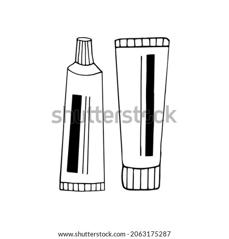 tube of ointment, cream, toothpaste hand drawn doodle. vector, scandinavian, nordic, minimalism, monochrome set icon medicine health treatment