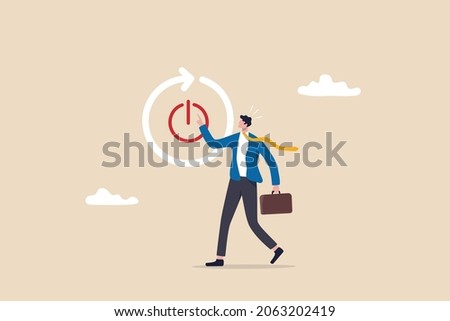 Time to reboot business or career, refresh working energy or restart new journey, change to improve outcome concept, smart businessman carefully reach his finger to press reboot or restart button. Royalty-Free Stock Photo #2063202419