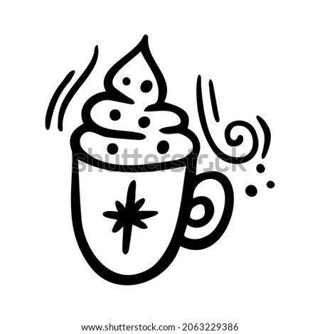 Doodle cup with whip in vector. Idea for design of cards, background, pattern, set or childrens illustration.