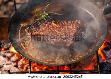 Beef steak on an outdoor bonfire 