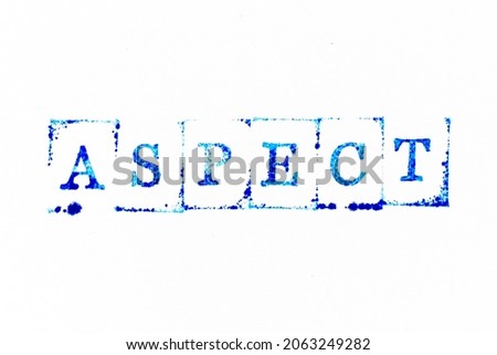 Blue color ink rubber stamp in word aspect on white paper background