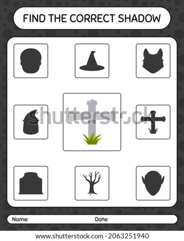 Find the correct shadows game with tombstone. worksheet for preschool kids, kids activity sheet