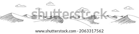 Desert graphic black white long landscape sketch illustration vector  Royalty-Free Stock Photo #2063317562